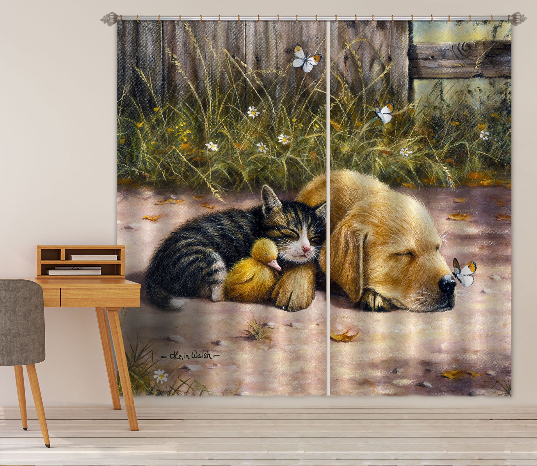 3D Cat Dog Butterfly 133 Kevin Walsh Curtain Curtains Drapes