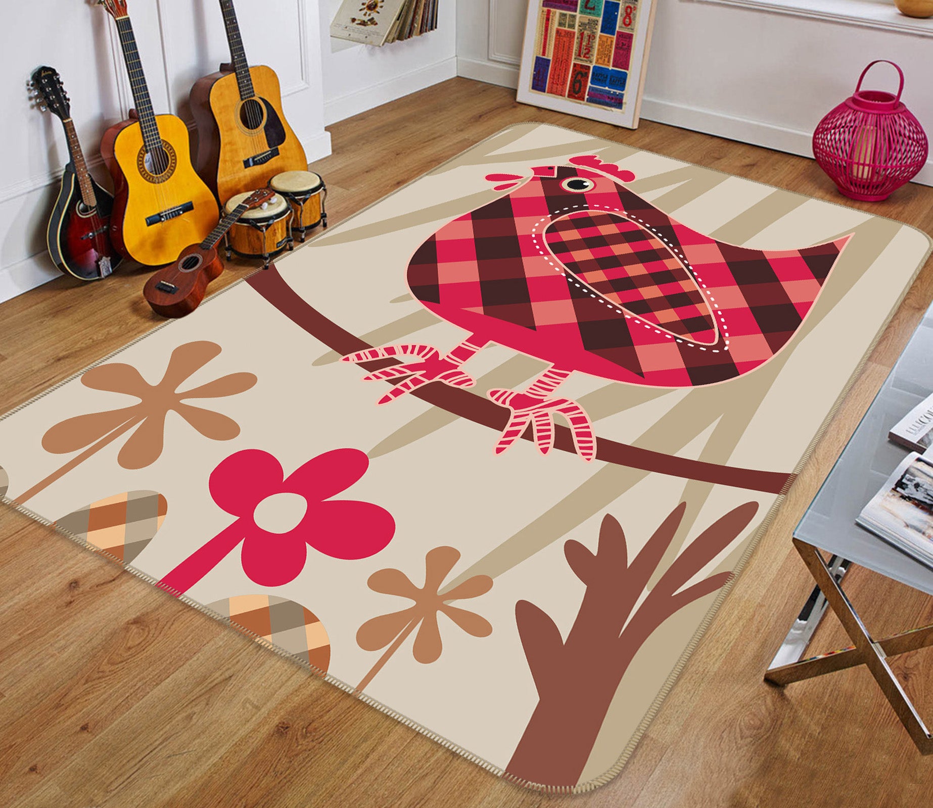 3D Checkered Chicken 32122 Non Slip Rug Mat