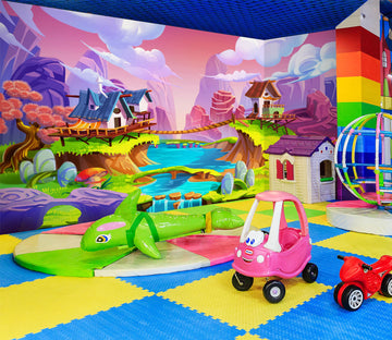 3D Mountain River Houses 1407 Indoor Play Centres Wall Murals