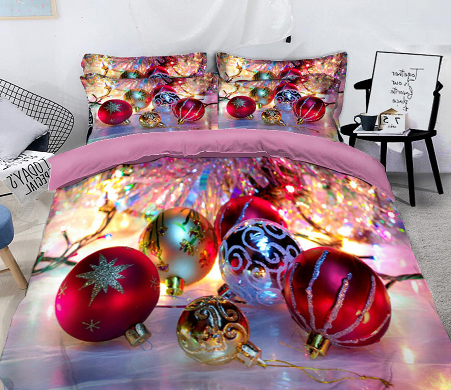 3D Red Ball Pendant 45051 Christmas Quilt Duvet Cover Xmas Bed Pillowcases