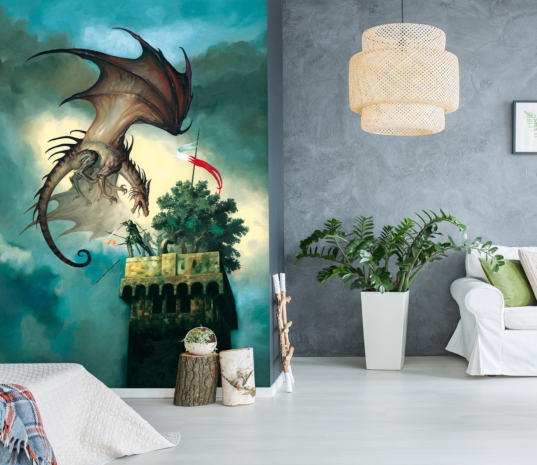 3D Dragon Tower Top Tree 7122 Ciruelo Wall Mural Wall Murals