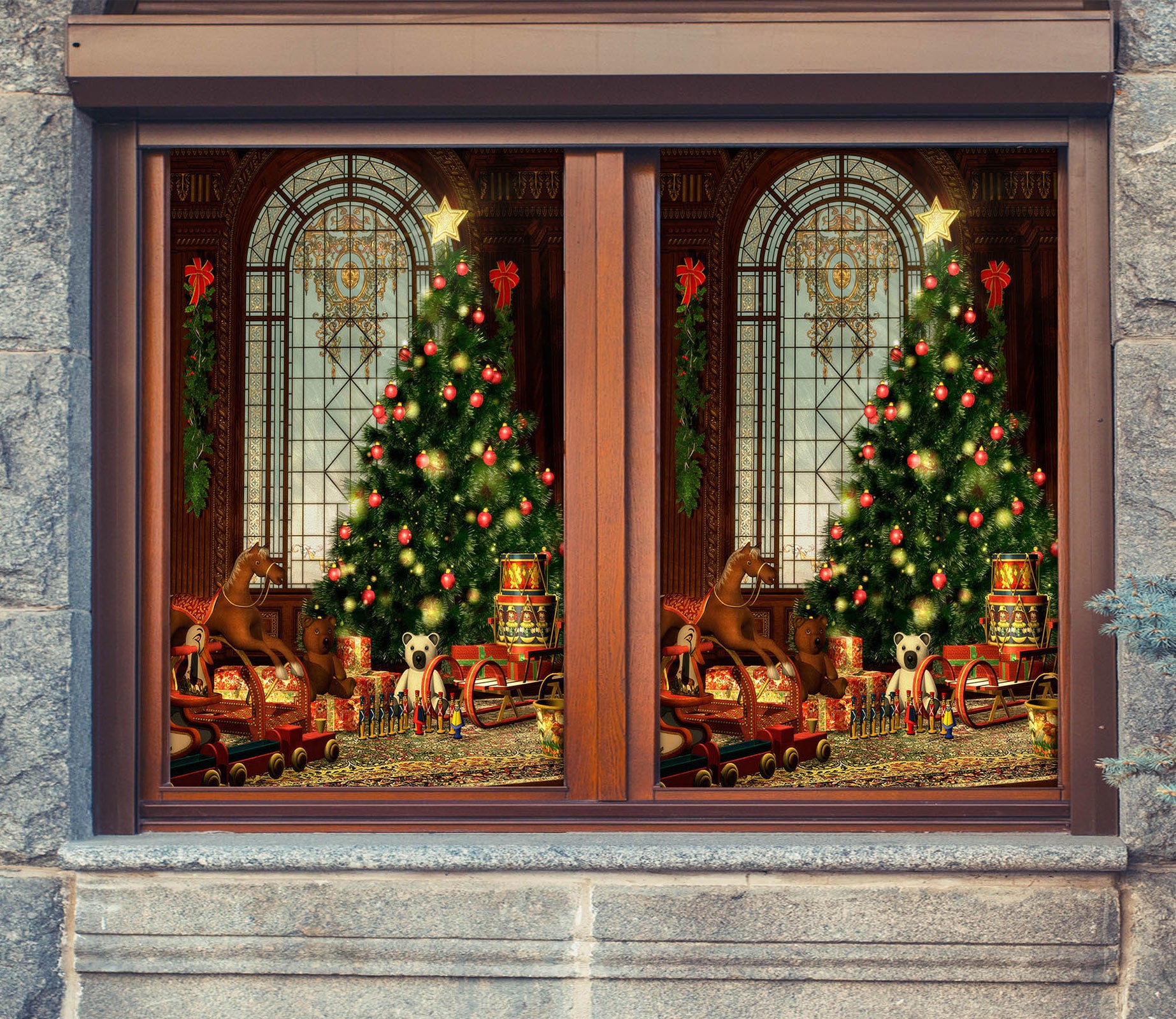 3D Christmas Tree 42161 Christmas Window Film Print Sticker Cling Stained Glass Xmas