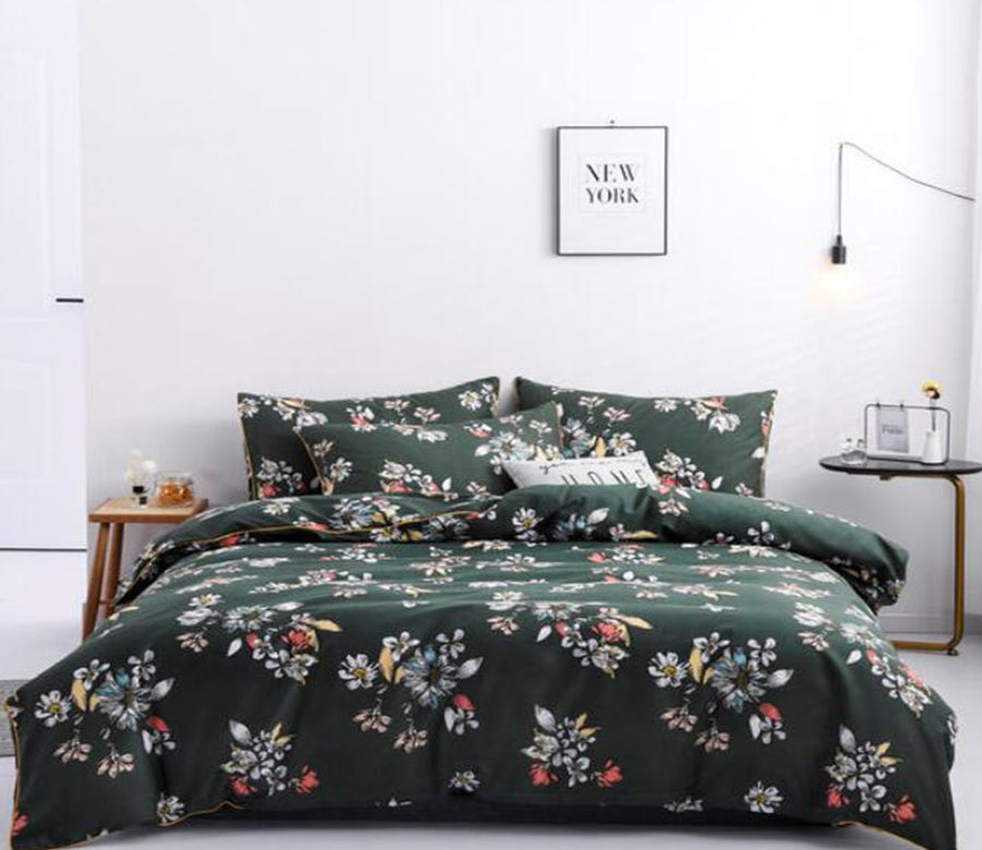 3D Floral Black Background 2002 Bed Pillowcases Quilt