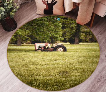3D Lawn Mower 5002 Beth Sheridan Rug Round Non Slip Rug Mat