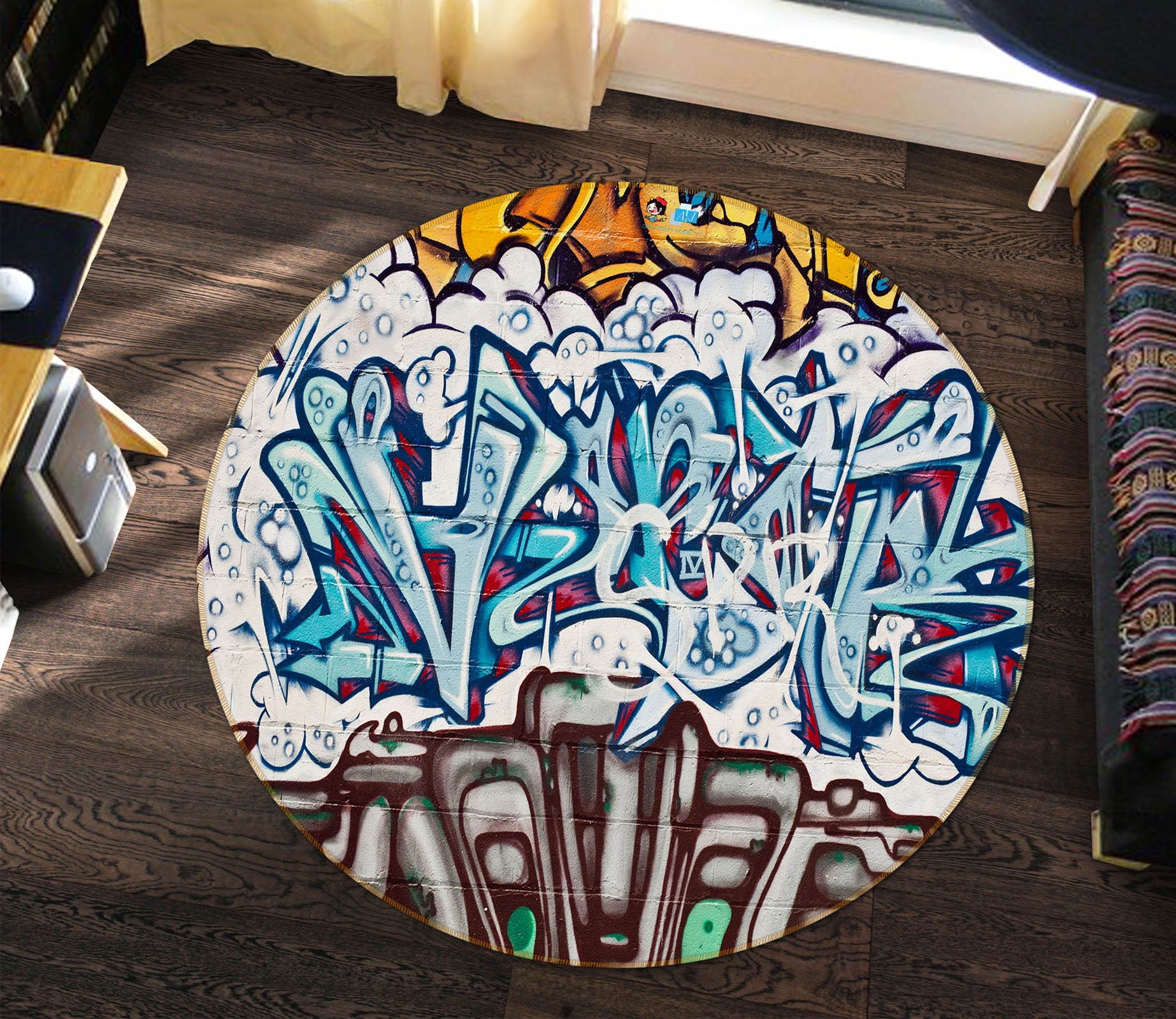 3D Graffiti Wall 74081 Round Non Slip Rug Mat