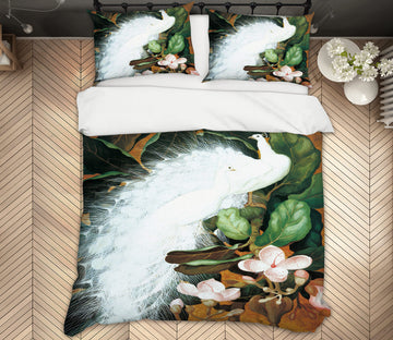 3D White Peacock 12058 Bed Pillowcases Quilt