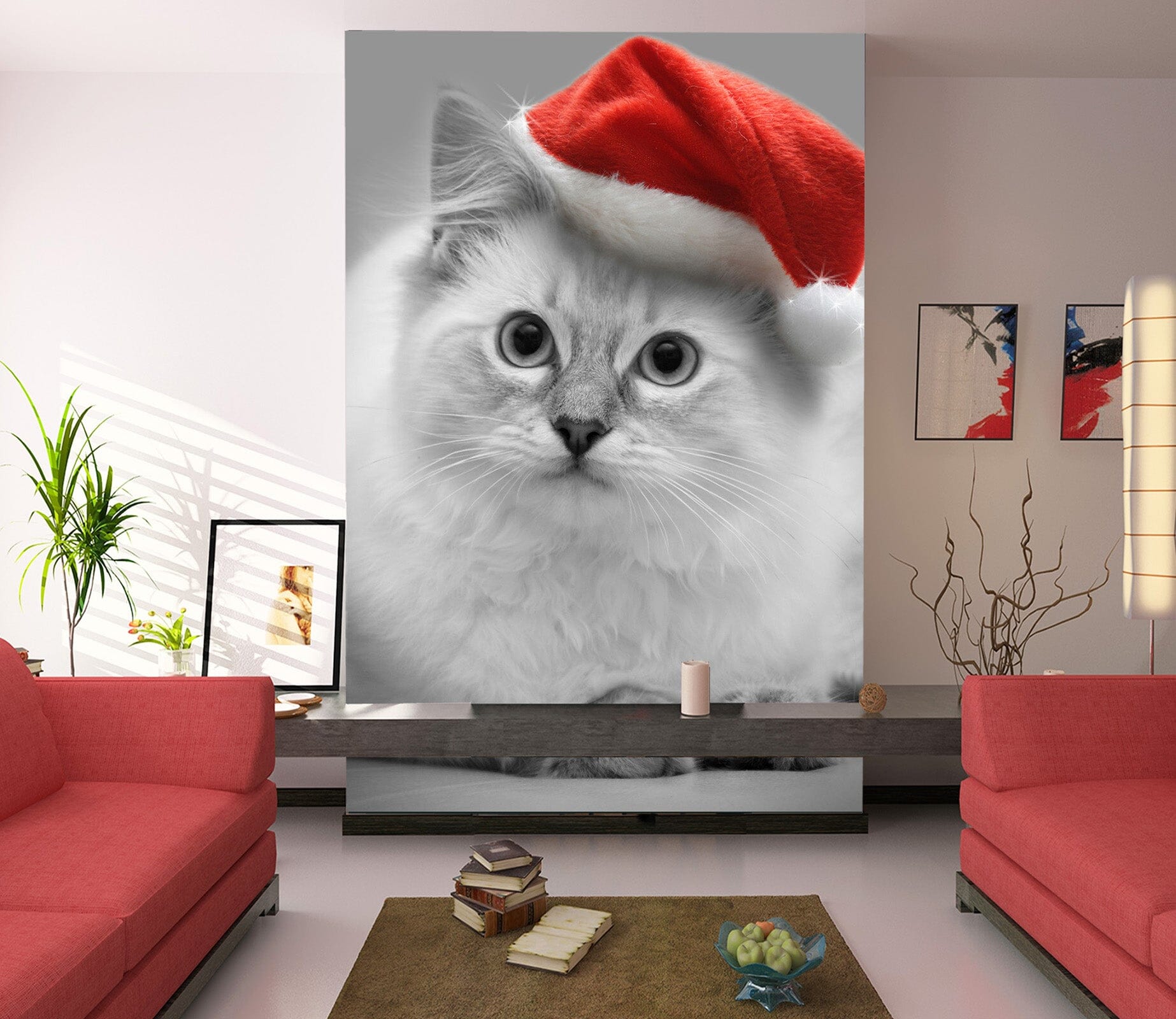 3D Kitten Christmas Hat 112 Wall Murals Wallpaper AJ Wallpaper 2 