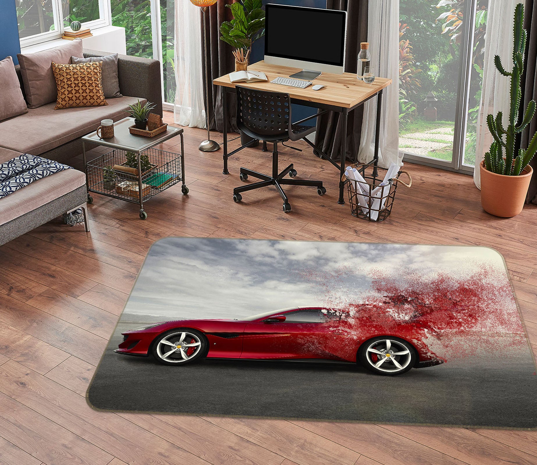 3D Red Sports Car 38200 Vehicle Non Slip Rug Mat