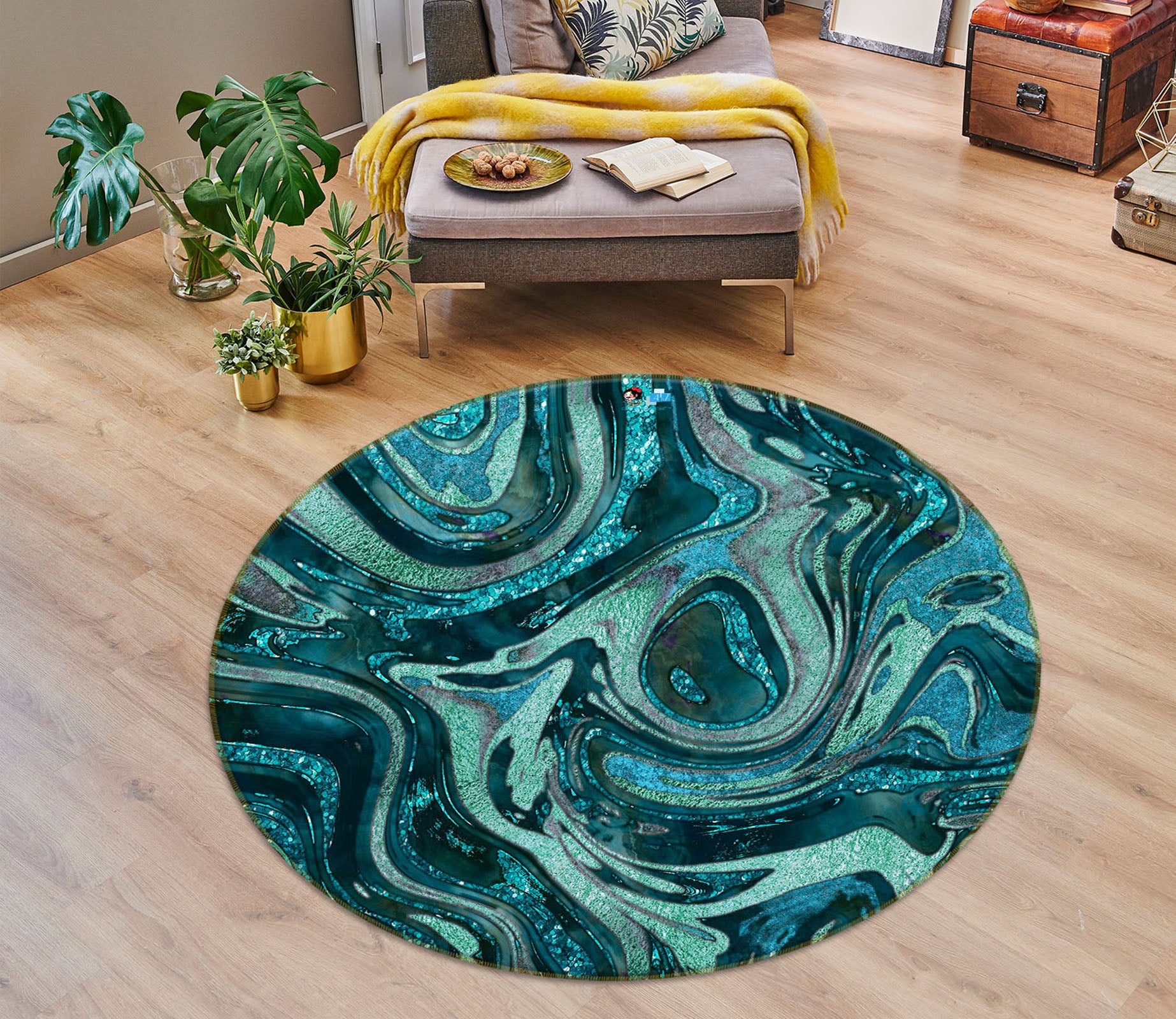 3D Dark Green Texture 83054 Andrea haase Rug Round Non Slip Rug Mat