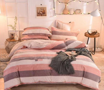 3D Pink Light Brown Stripes  20087 Bed Pillowcases Quilt