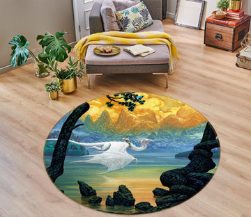 3D River Mountain Dragon 6119 Ciruelo Rug Round Non Slip Rug Mat