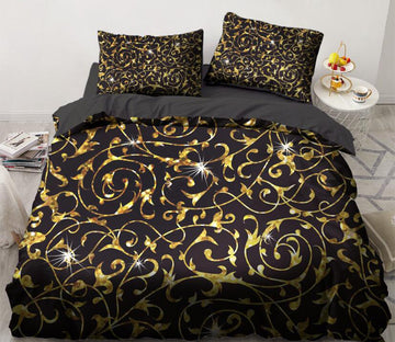 3D Black Golden Pattern Star Point 11144 Bed Pillowcases Quilt