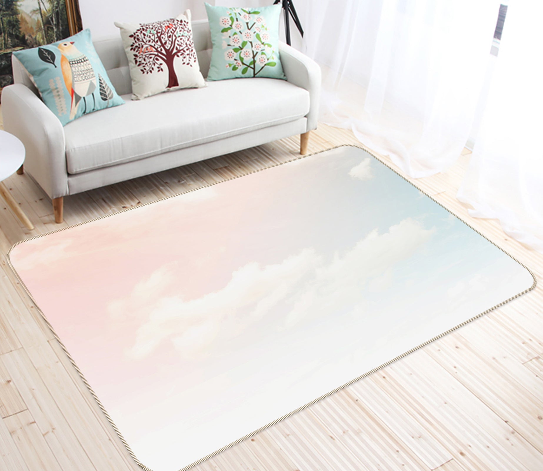 3D Pink Blue Clouds 31065 Non Slip Rug Mat