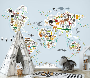 3D Forest Animals 2138 World Map Wall Murals