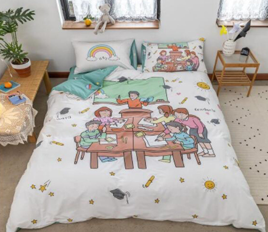 3D Cartoon Desk Lesson 30046 Bed Pillowcases Quilt