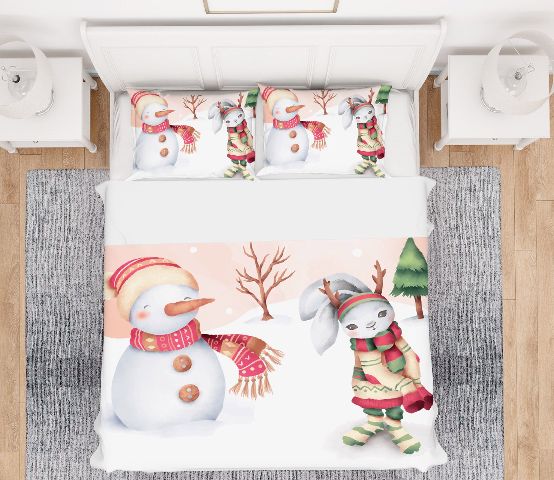 3D Snowman Rabbit 61084 Bed Pillowcases Quilt