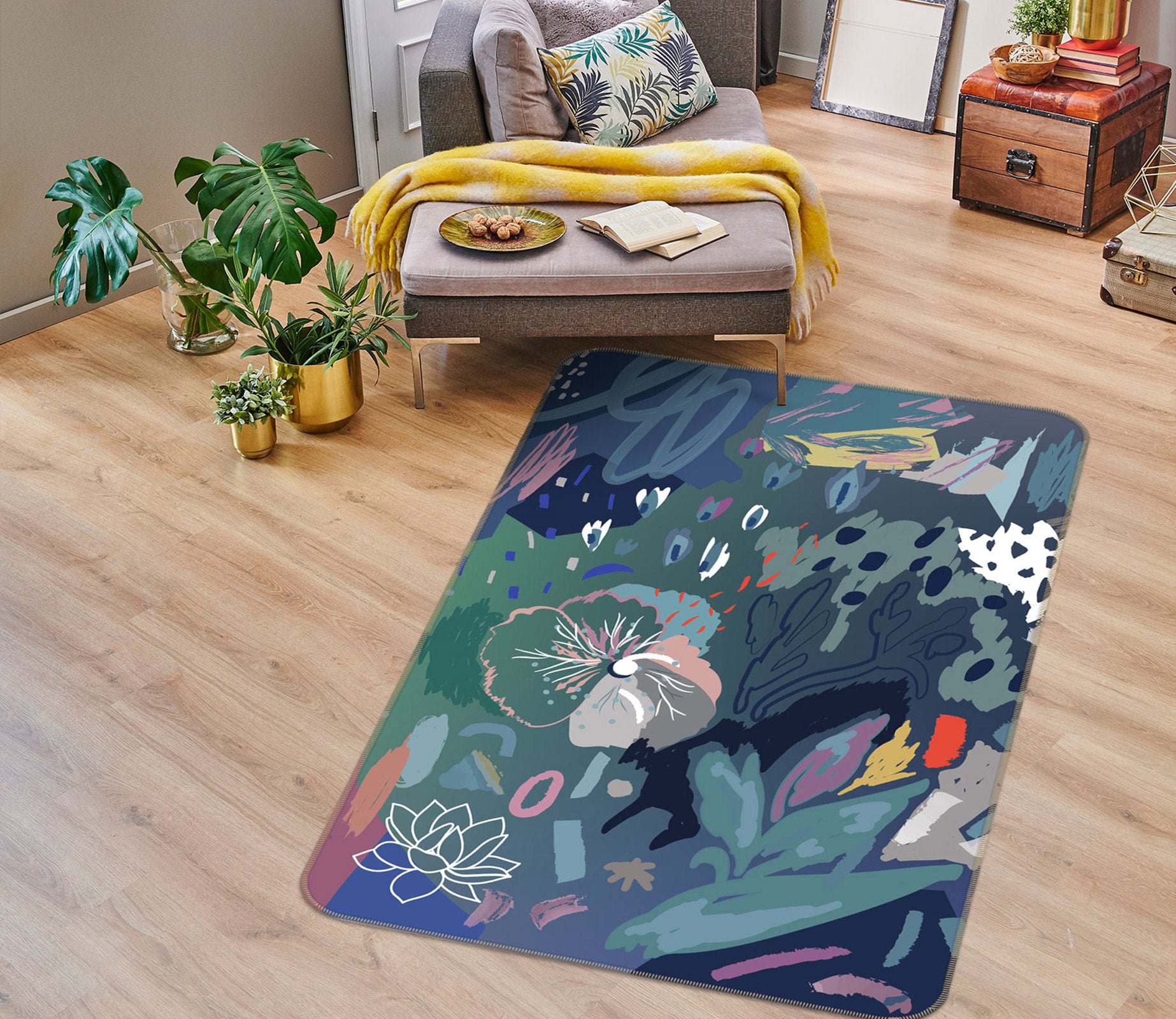 3D Abstract Flowers Pattern 33096 Non Slip Rug Mat