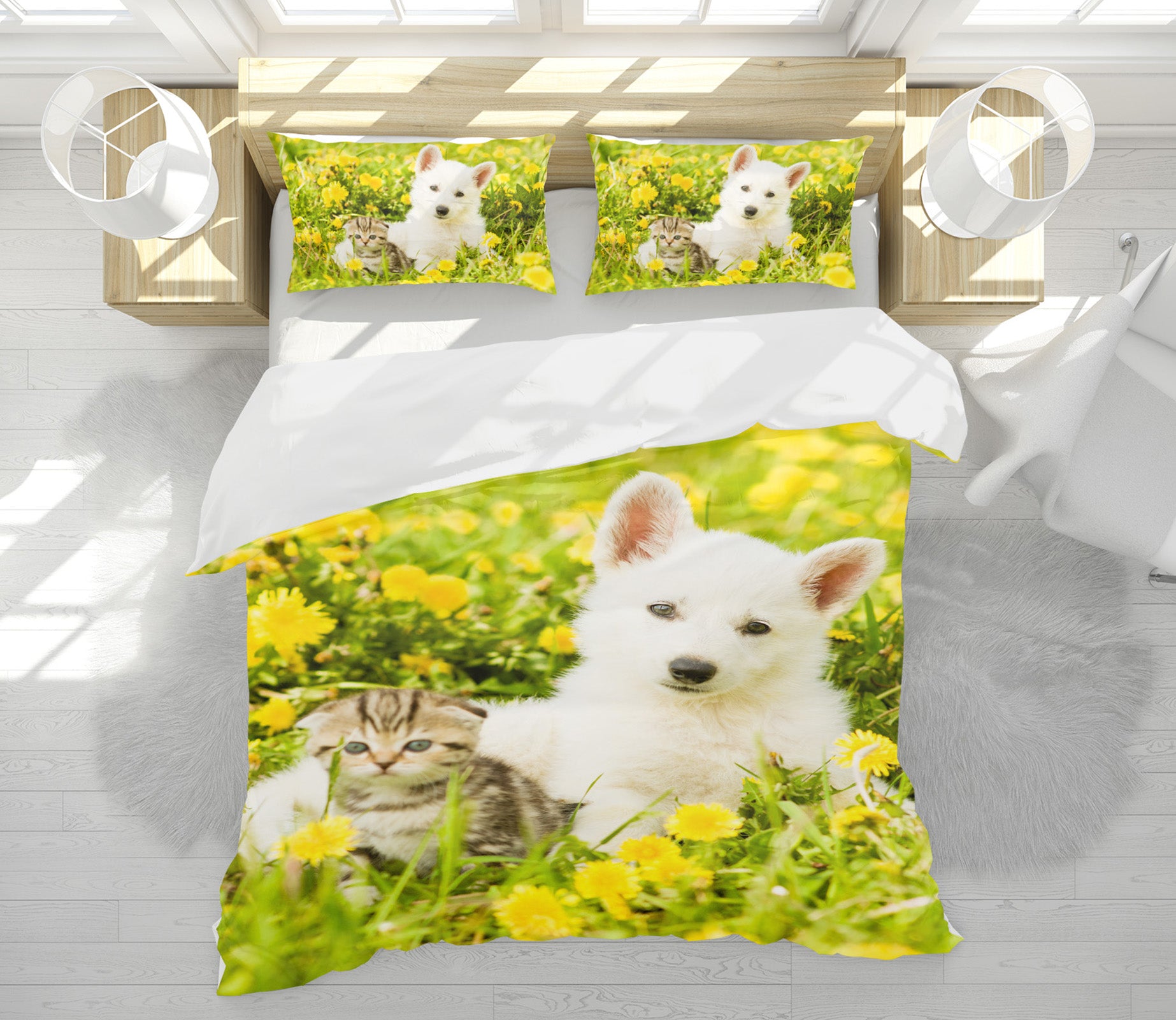3D White Dog Cat 15054 Bed Pillowcases Quilt