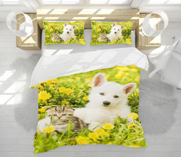 3D White Dog Cat 15054 Bed Pillowcases Quilt