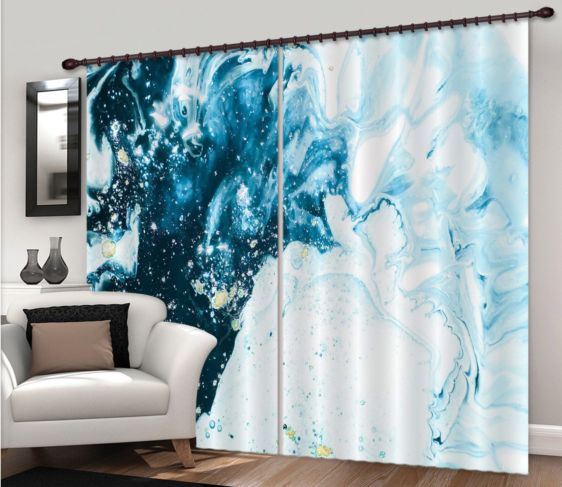 3D Gouache Blue Gradient 67 Curtains Drapes Curtains AJ Creativity Home 