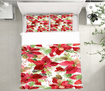 3D Red Leaves Flowers 50044 Christmas Quilt Duvet Cover Xmas Bed Pillowcases
