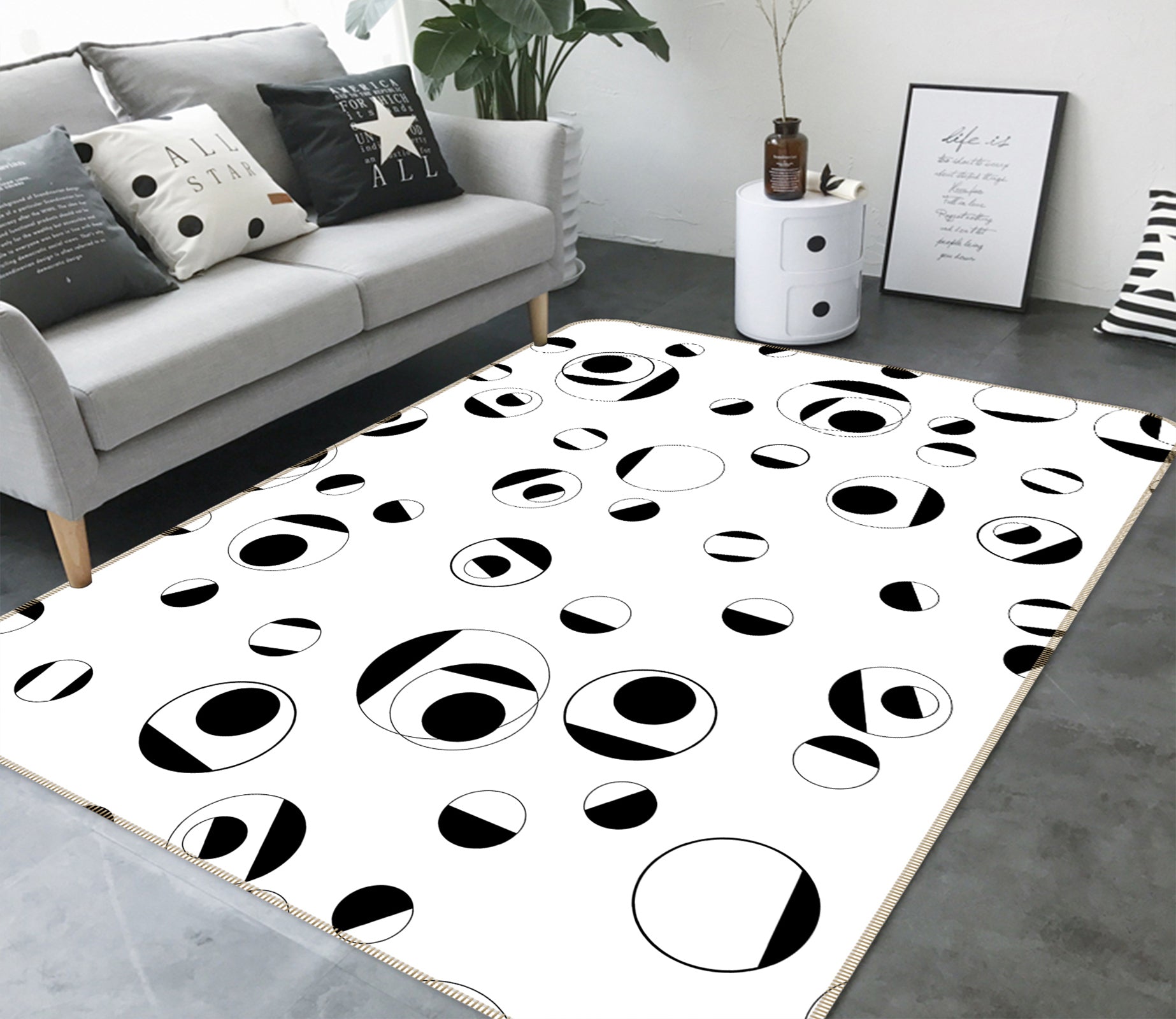 3D Black White Sphere 75241 Non Slip Rug Mat