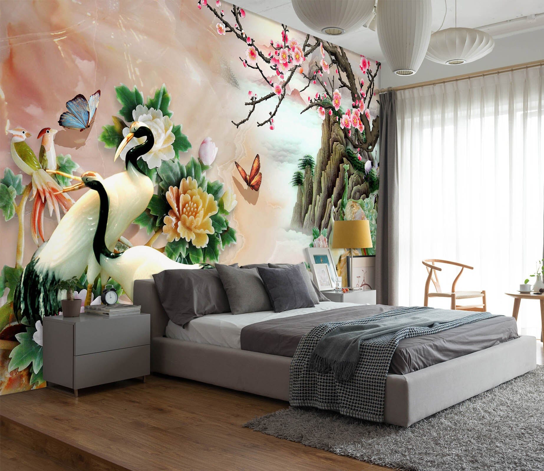 3D White Crane Wonderland 1636 Wall Murals Wallpaper AJ Wallpaper 2 