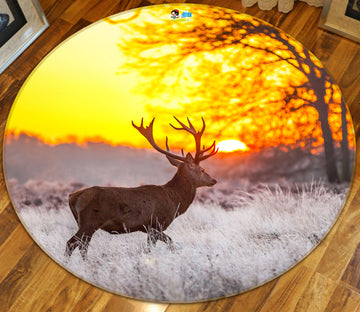 3D Dusk Deer 74133 Round Non Slip Rug Mat