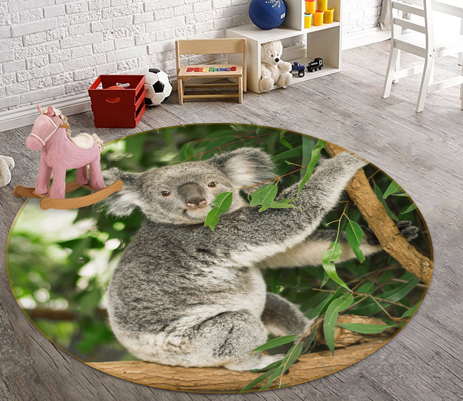 3D Koala Tree 37190 Animal Round Non Slip Rug Mat