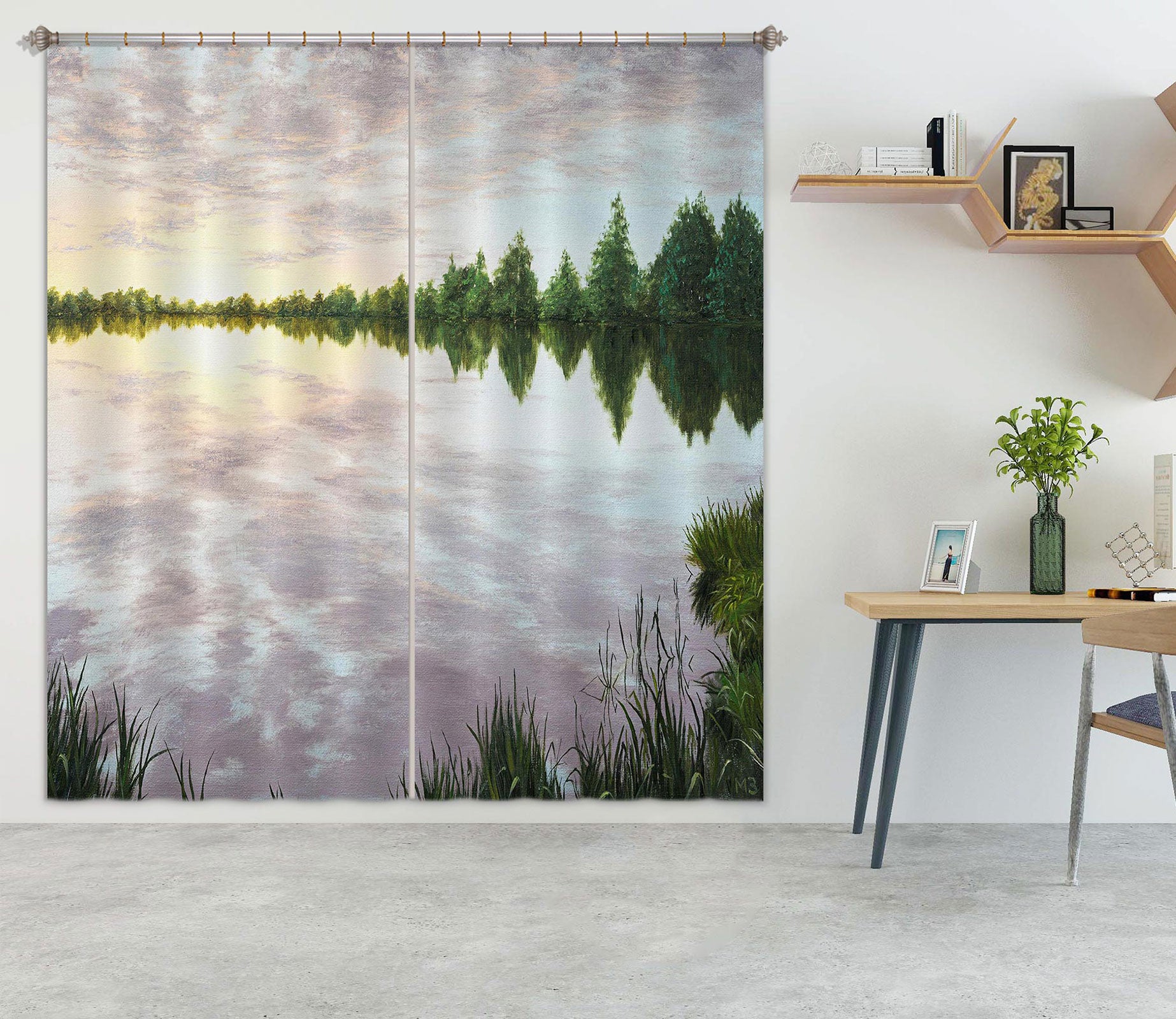3D Lake Trees 1728 Marina Zotova Curtain Curtains Drapes