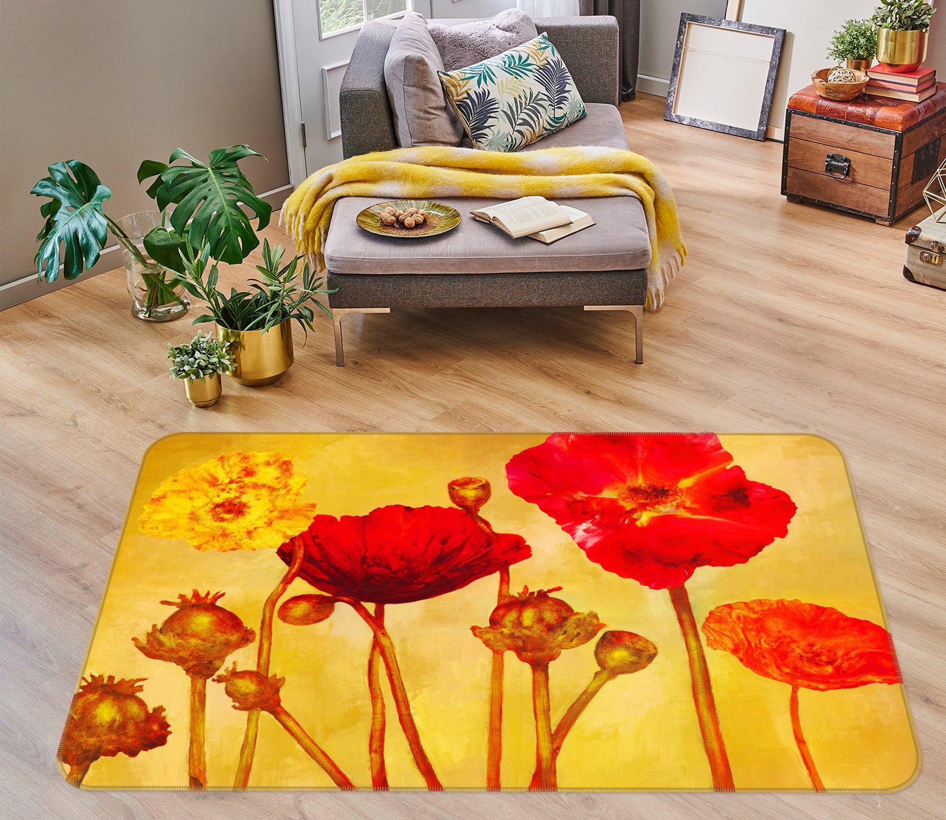 3D Orange Flowers 76001 Non Slip Rug Mat