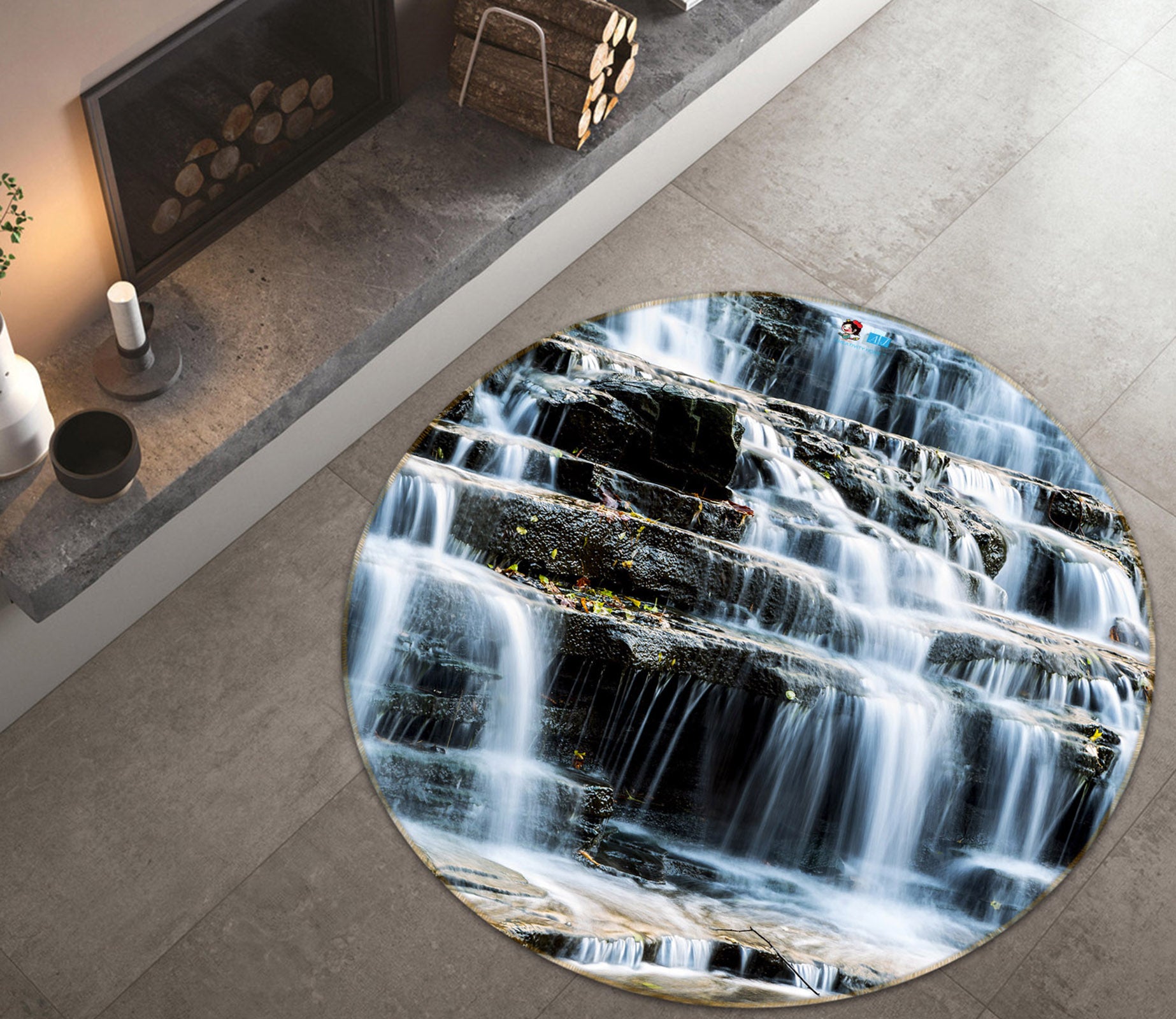 3D Waterfall 74150 Round Non Slip Rug Mat