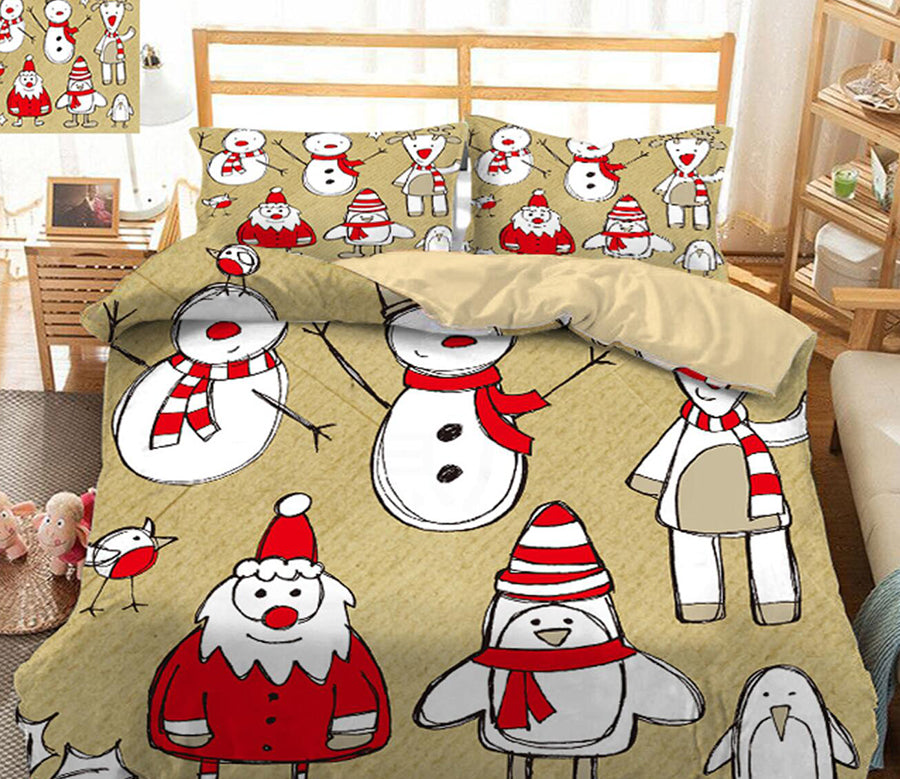 3D Snowman 45160 Christmas Quilt Duvet Cover Xmas Bed Pillowcases