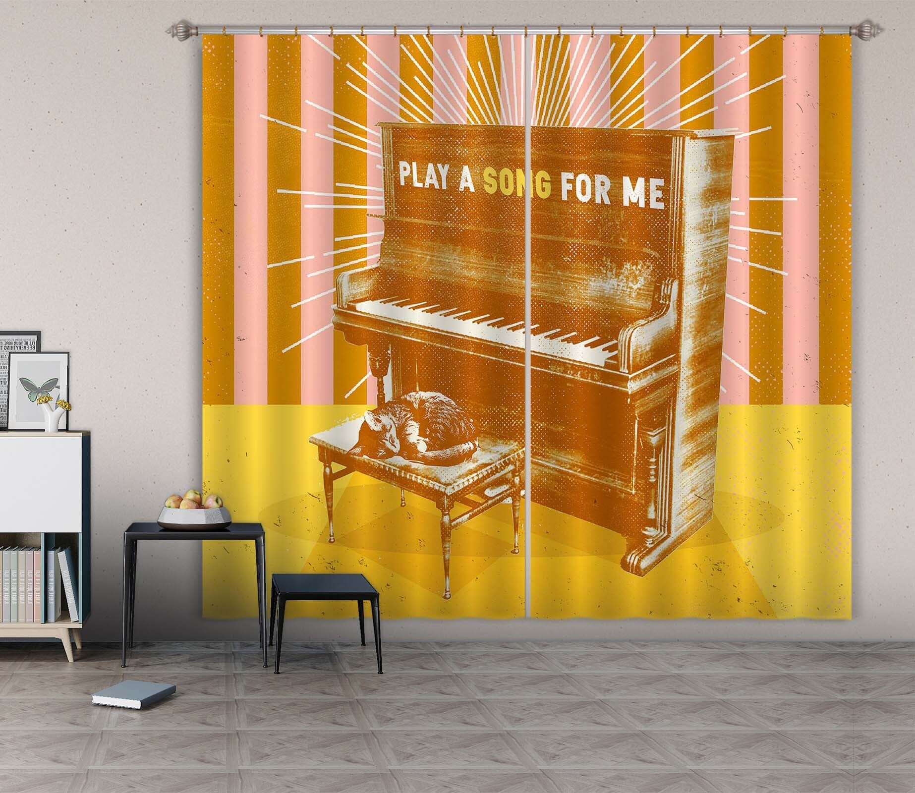 3D Play Piano 050 Showdeer Curtain Curtains Drapes Curtains AJ Creativity Home 