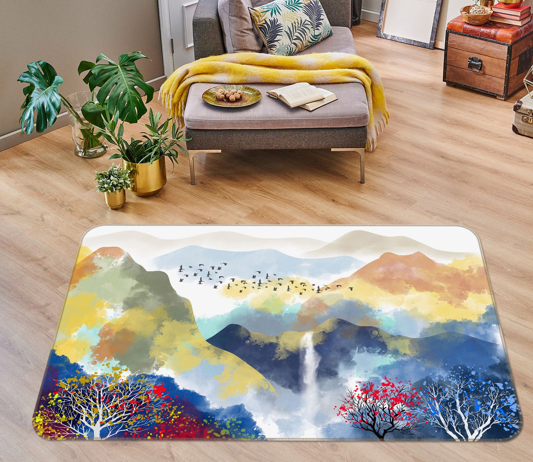 3D Mountain Trees 34027 Non Slip Rug Mat