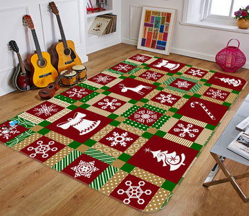 3D Snowflake Tree Red Square 55019 Christmas Non Slip Rug Mat Xmas