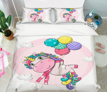 3D Cartoon Colorful Balloon Unicorn 59038 Bed Pillowcases Quilt