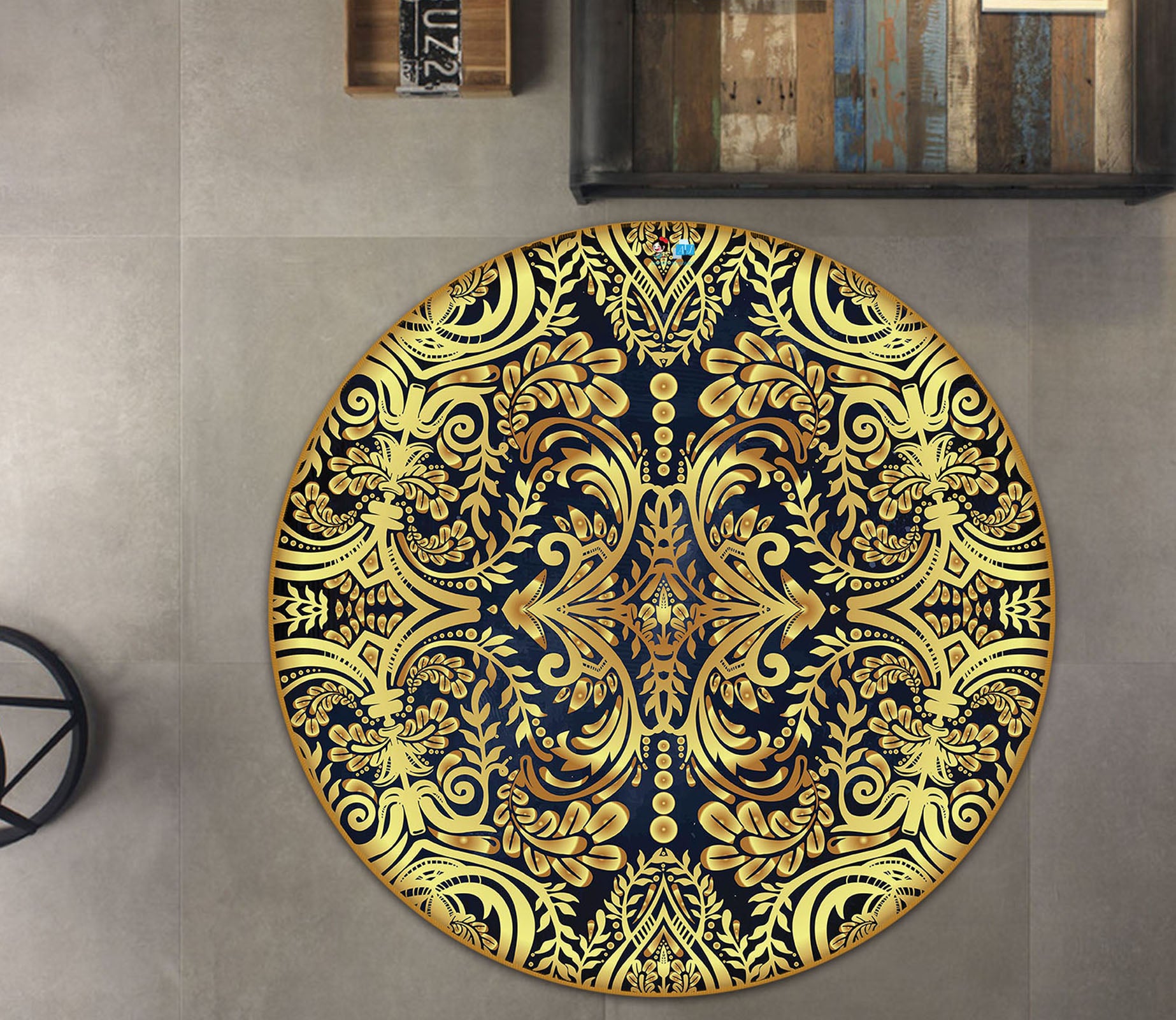 3D Golden Pattern Totem 74278 Round Non Slip Rug Mat