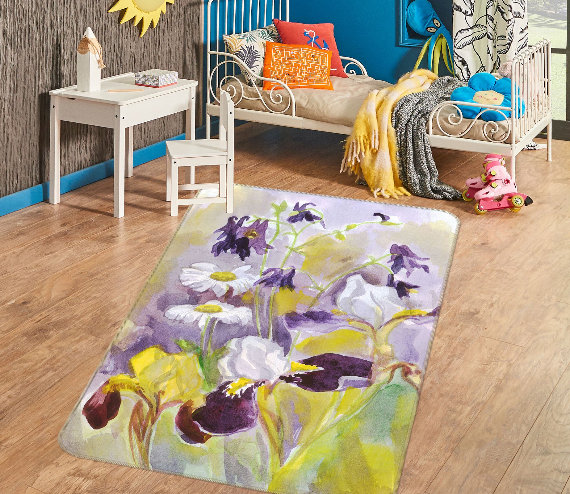 3D Flowers Pattern 33058 Non Slip Rug Mat