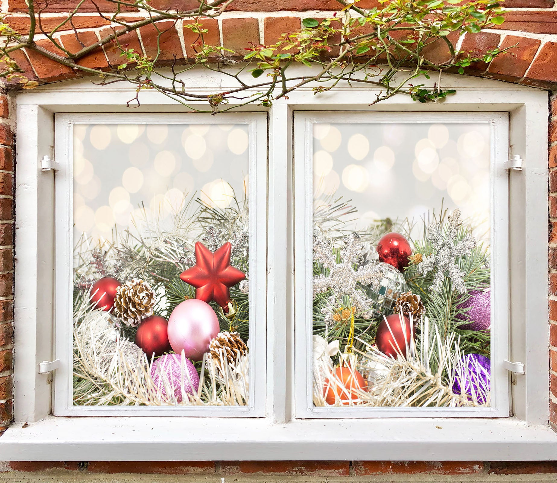 3D Ball Pendant 42185 Christmas Window Film Print Sticker Cling Stained Glass Xmas