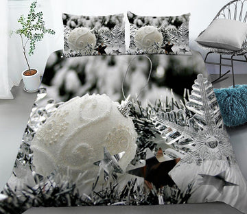 3D White Ball Pendant 46020 Christmas Quilt Duvet Cover Xmas Bed Pillowcases
