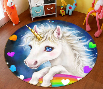 3D Colorful Love Unicorn 6032 Kayomi Harai Rug Round Non Slip Rug Mat