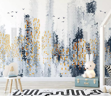 3D Square Building WC646 Wall Murals