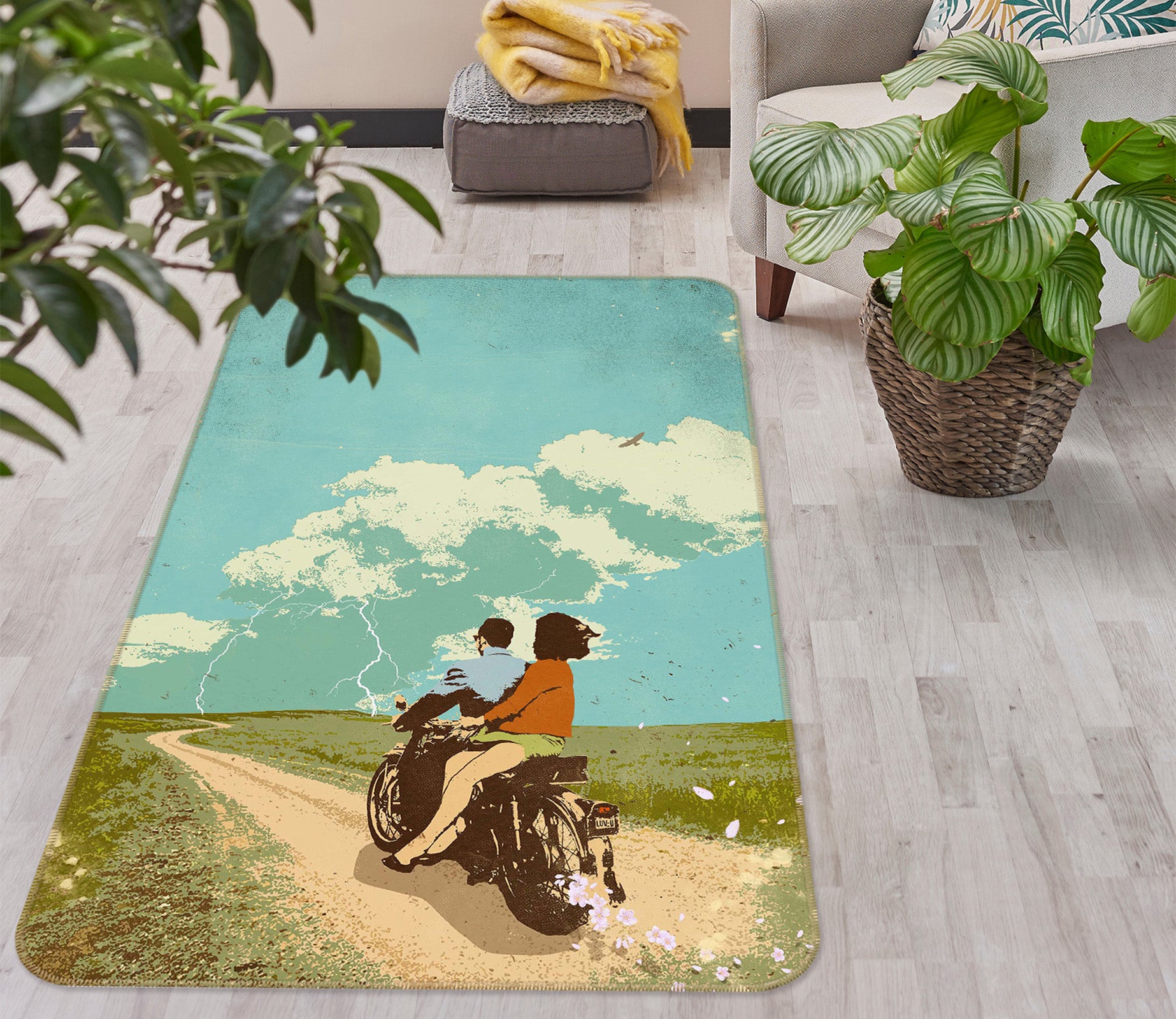3D Sky Couple Motorcycle 84106 Showdeer Rug Non Slip Rug Mat