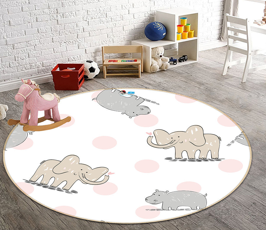 3D Elephant 64160 Round Non Slip Rug Mat