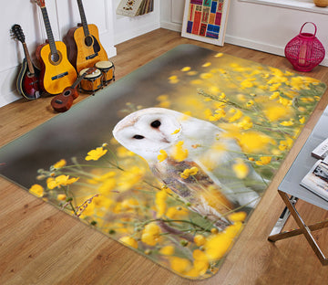 3D Flower Bush White Owl 68232 Animal Non Slip Rug Mat