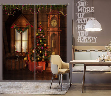3D Wooden House Clock Tree 52002 Christmas Curtains Drapes Xmas