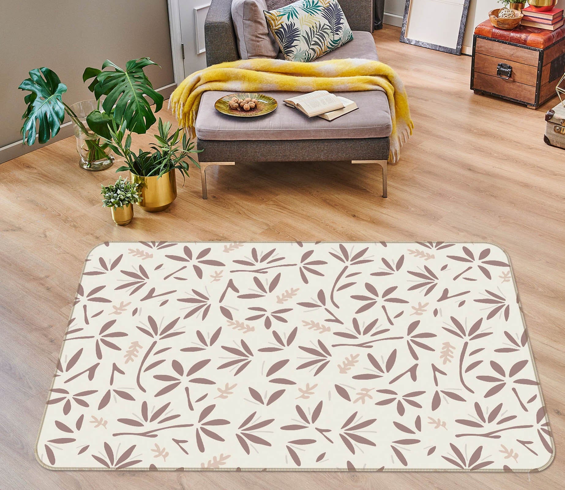 3D Leaves Pattern 1105 Jillian Helvey Rug Non Slip Rug Mat Mat AJ Creativity Home 