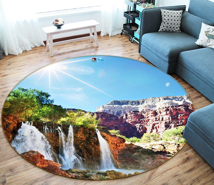 3D Waterfall 66197 Round Non Slip Rug Mat