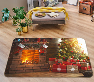 3D Fireplace Gift 55089 Christmas Non Slip Rug Mat Xmas